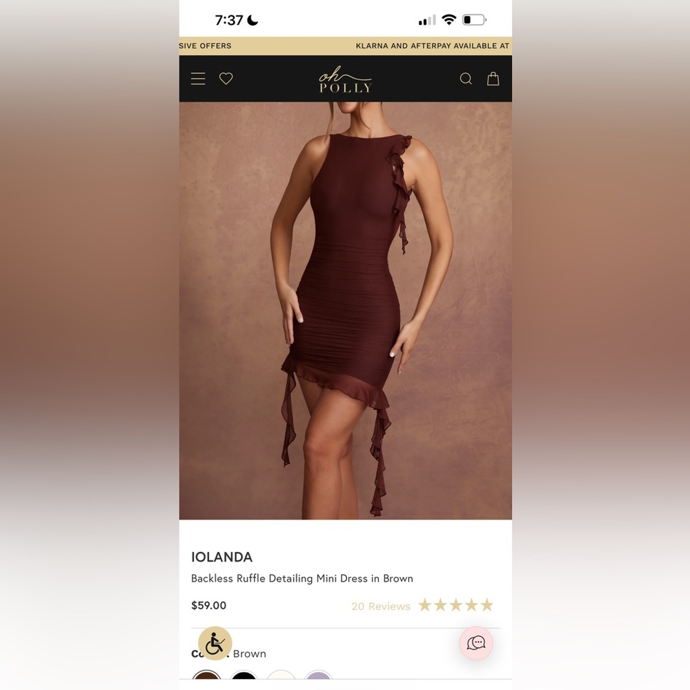 Oh Polly IOLANDA
Backless Ruffle Detailing Mini Dress in Brown